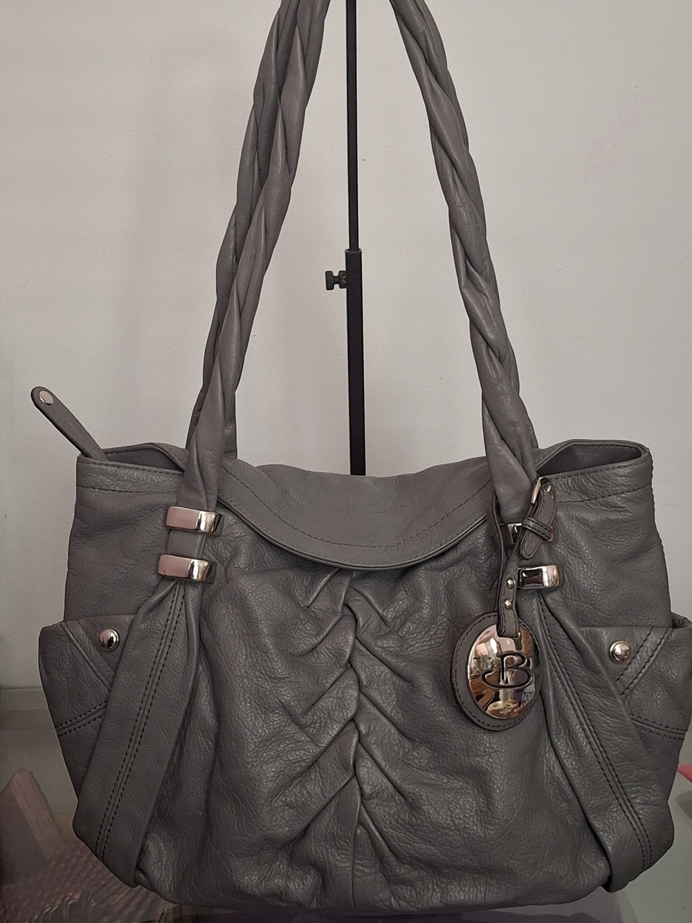 B. Makowsky Gray Ruched Shoulder Tote